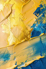 Vertical Abstract art gold and blue oil painting.