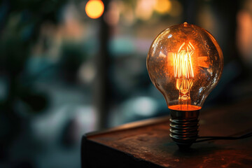 A light bulb with a filament and a glow - obrazy, fototapety, plakaty