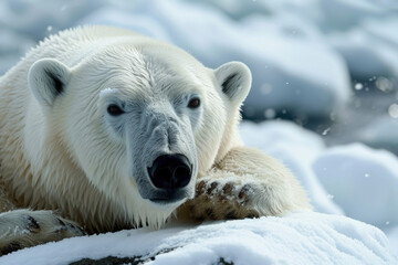 A polar bear with a fur and a paw