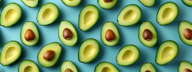 avocado pattern with fresh avocados banner design, diet, vegan, or healthy concept