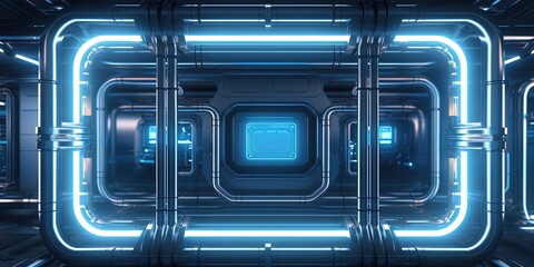Obraz premium Space station or Sci-fi style futuristic facility external panel surface background. Exterior of scifi device.
