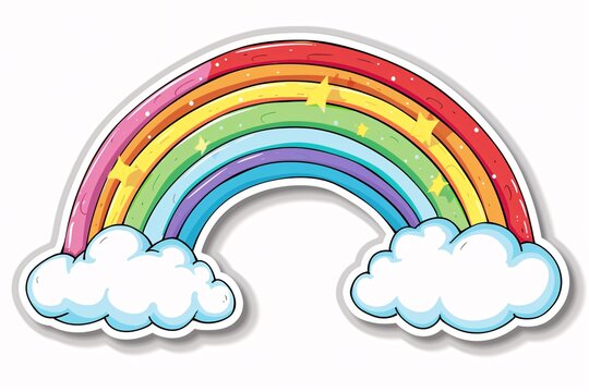 a rainbow with clouds and stars