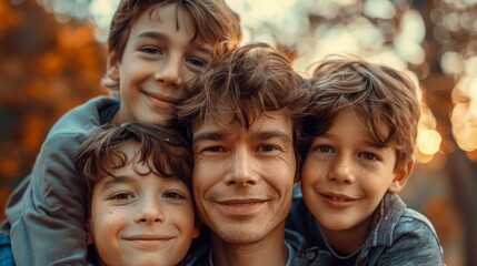 Fototapeta premium Fatherly bonding amidst nature, Father's Day concept.