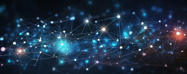 Concept of AI technology, Motion of digital data flow. Communication and technology network concept map with moving lines and dots.