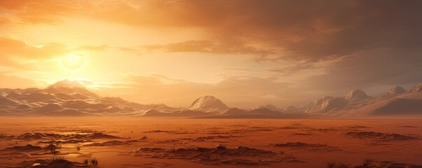 Fototapeta premium Cinematic African landscape. Sahara grasslands. Sunrise over the desert plains.