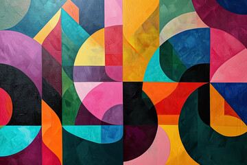 a colorful abstract painting with geometric shapes