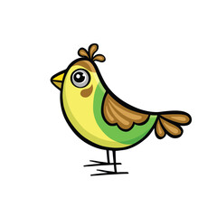 little funny bright bird cartoon, hand drawn vector illustration