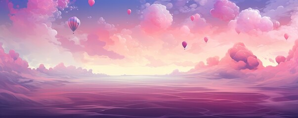 Nature outdoor air sky purple pink clouds. Adventure love romantic fly wild vibe. Graphic Art