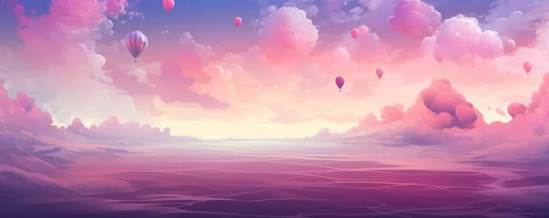 Keuken spatwand met foto Nature outdoor air sky purple pink clouds. Adventure love romantic fly wild vibe. Graphic Art © Sanych