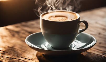 Morning coffee in rustic setting