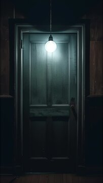 Flickering light bulb in a dark room.