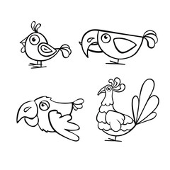 set of outline bird coloring pages outline, vector illustration hand drawn