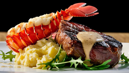 Capture the essence of Surf and Turf in a mouthwatering food photography shot