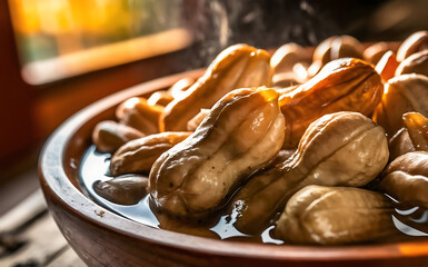 Capture the essence of Boiled Peanuts in a mouthwatering food photography shot - obrazy, fototapety, plakaty
