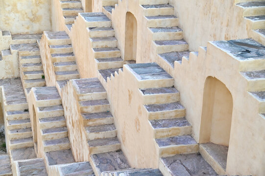 Symmetrical Stairways of Panna Meena Ka Kund in Jaipur, Rajasthan