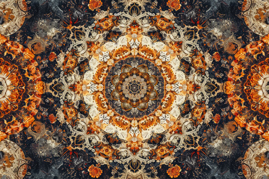 Create a symmetrical pattern of intricate mandalas, with fine details and textures.