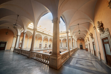 Arcade at Doria Tursi Palace in Genoa. This palace, one of three that together make up the Musei...