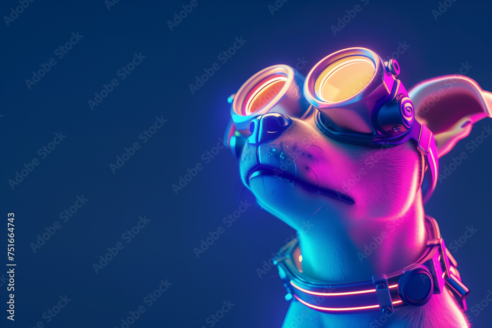 Canvas Prints Cyberpunk Bulldog with Neon Glasses.