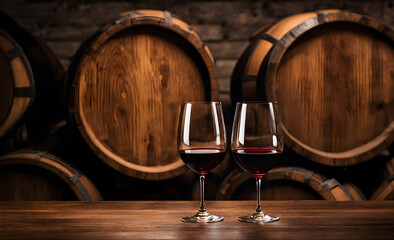 Rustic wooden table with wine glasses