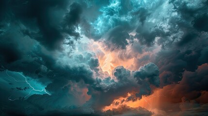 Dark sky with heavy clouds with lightning during a thunderstorm. weather. meteorology - obrazy, fototapety, plakaty