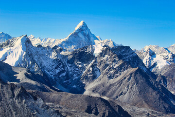 Ama Dablam rises majestically over the surrounding peaks in this view from Kala pathar near Gorakshep,Nepal