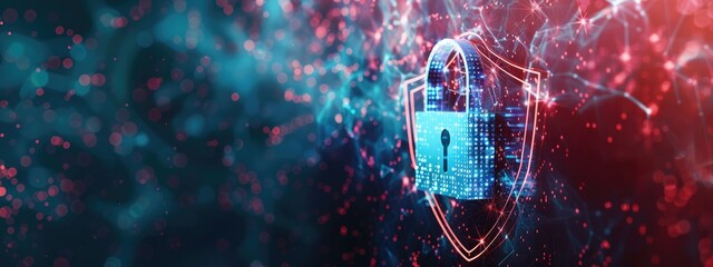 Data security technology and privacy specialist. abstract background of a padlock on shield with copy space. protect data
