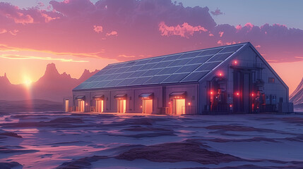 Industrial-scale cryptocurrency mining operations thrive in the desert, supported solar panels