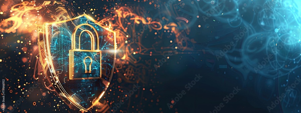 Aufkleber Data security technology and privacy specialist. abstract background of a padlock on shield with copy space. protect data
