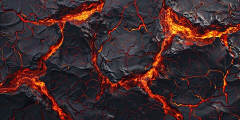 A detailed view of the rough and jagged texture of flowing lava, showcasing the molten rocks heat and movement as it solidifies.