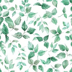 A charming and diverse watercolor seamless pattern featuring assorted leaves, conveying a sense of growth and vitality, suitable for a variety of creative projects.