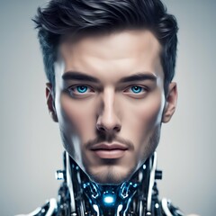 Cyborg, robot head, artificial man