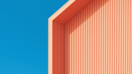 Architecture peach exterior wooden slats design lifestyle  blue sky sunlight abstract minimalist living 3d illustration render digital rendering - 751669319