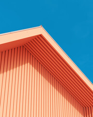 Architecture peach exterior wooden slats design lifestyle  blue sky sunlight abstract minimalist living 3d illustration render digital rendering - 751669345