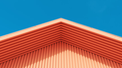 Architecture peach exterior wooden slats design lifestyle  blue sky sunlight abstract minimalist living 3d illustration render digital rendering - 751669361