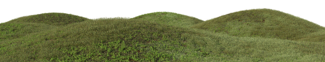 Meadow and Grassland mountain with isolated on transparent background - PNG file, 3D rendering illustration