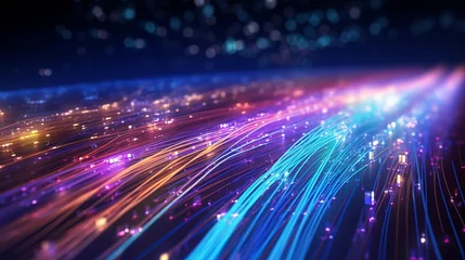 Foto op Plexiglas 3D illustration illustrating digital information transmission through fiber optic cables. © Elchin Abilov