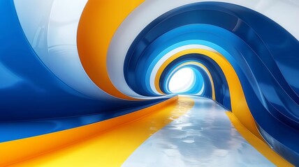 yellow and blue, white abstract tunnel background
