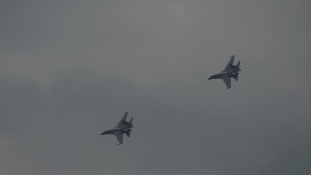 Footage of military airplanes taking off, flying. Military planes in the sky. Air force parade