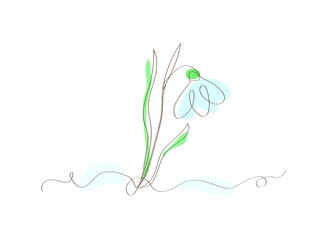 A snowdrop sign in a linear style, isolated on a white background. Vector design