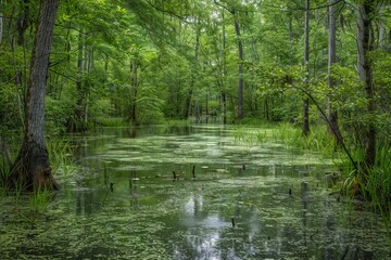 Fototapeta premium Southern Swamps, Beautiful Swamp, Natural Bog, Marsh, Mire, Southern Wetland, Morass
