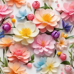 Free Photo Beautiful spring flowers on white background top view Floral pattern - obrazy, fototapety, plakaty