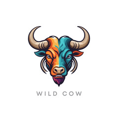 Creative wild bull or cow head vector editable mascot logo. powerful bull logo design. Digital angry bull illustration