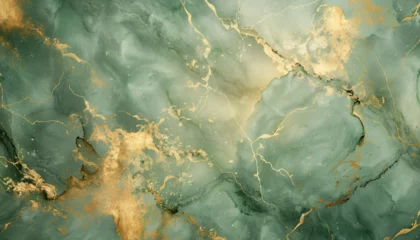 Rolgordijnen **photorealistic high resolution warm luxe gold backround with sage green marbled accents texture --ar 7:4** - Image  © Altaf