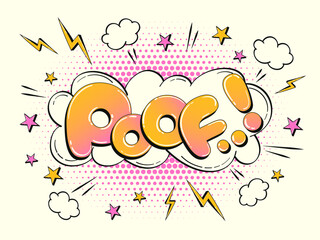 Comic speech bubble in the shape of a cloud with halftone effect. Multicolored illustration with the word 