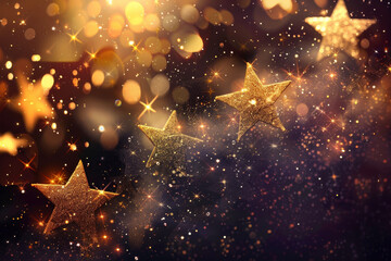 A abstract background of gold and silver stars, shining and twinkling in the night.