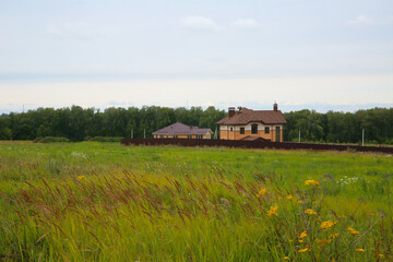 Country house on a green meadow in the summer