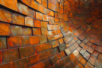 A abstract background of orange and brown squares, rotating and shifting on the grid.