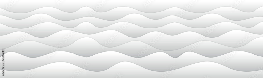 Poster 3D waves ripples pattern on white background. Abstract grey white waves and lines pattern. Vector futuristic template background