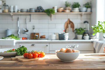 Fototapeta na wymiar boiled eggs in a bright kitchen