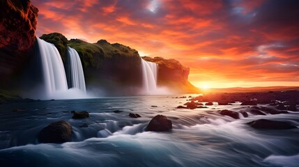 Discover the Beauty of Nature: Waterfalls, Rivers, and Cascades, Exploring Natural Wonders: Waterfalls, Streams, and Forests, Niagara Falls: A Majestic Cascade of Nature's Beauty, Captivating Landscap - obrazy, fototapety, plakaty